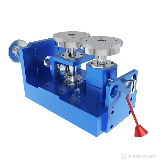 Blue Industrial Mechanical Device With Silver Components Red Handle And Metal Base 3d model