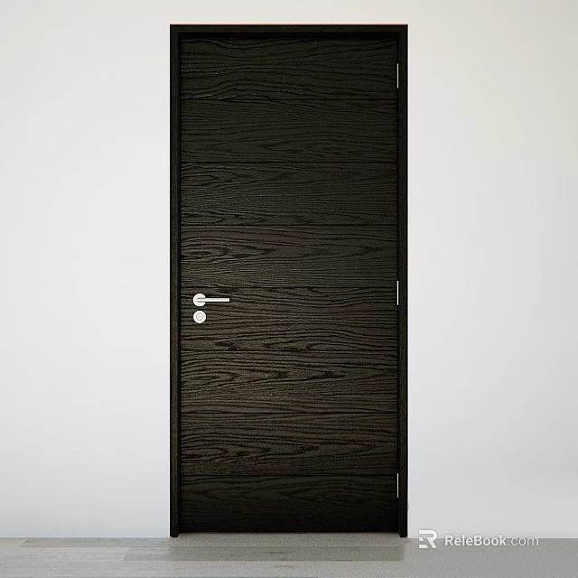 Dark Wood Grain Hinged Door With Silver Handle For Interior Design 3d model