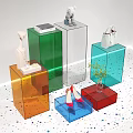 Colorful Modern Display Shelves With Decorative Items High Heels And Handbag