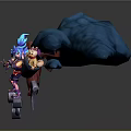 Game Movie Character Featuring Blue Hair Red Weapon Small Companion And Dynamic Pose