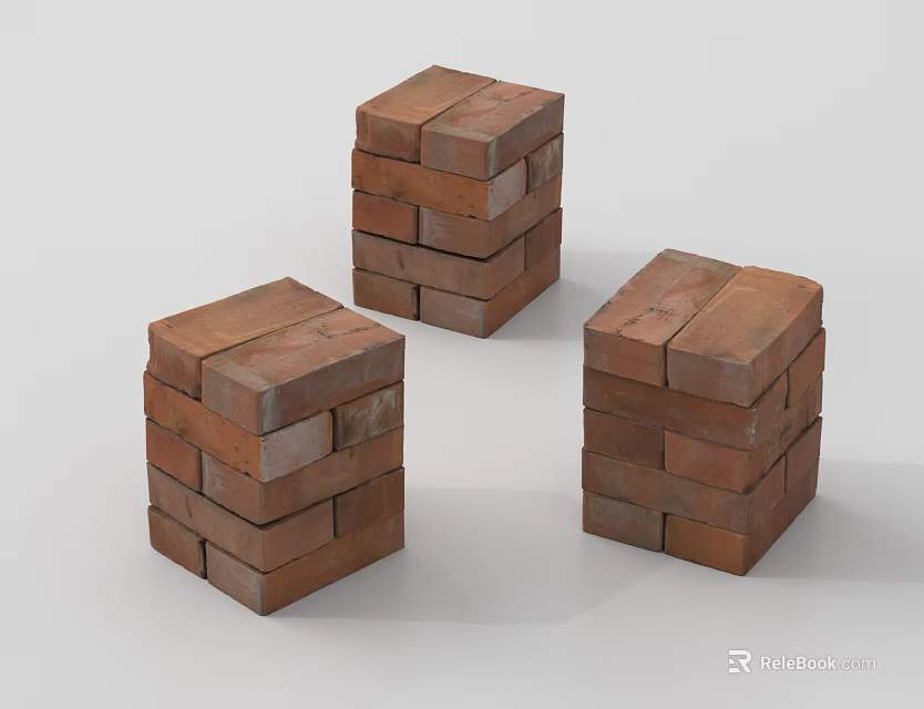 Stacked Red Bricks As Traditional Construction Elements With Textured Surfaces 3d model