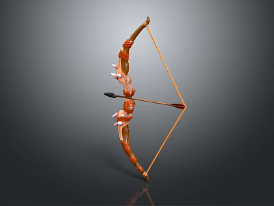 Traditional Wooden Bow With Carved Details And Arrow On Gray Background 3d model