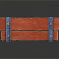 Outdoor Bench with Red Wooden Planks Blue Metal Brackets and Support Legs