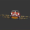 Red Car Airplane Hybrid Model with Blue Yellow Wings and Propeller Decoration on Reflective Surface