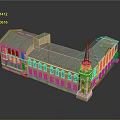 Cartoon Scene With Whimsical Building Featuring Green Roof And Yellow Walls