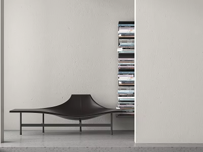 Black Modern Lounge Chair In Minimalist Room With White Walls Stacked Books And Gray Floor 3d model