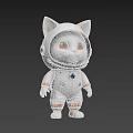Adorable White Cat Doll Wearing Orange Trimmed Astronaut Suit Collectible Plush Toy