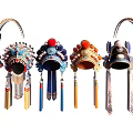 Traditional Chinese Opera Headdress Ornaments With Colorful Embroidered Tassels And Pom Poms