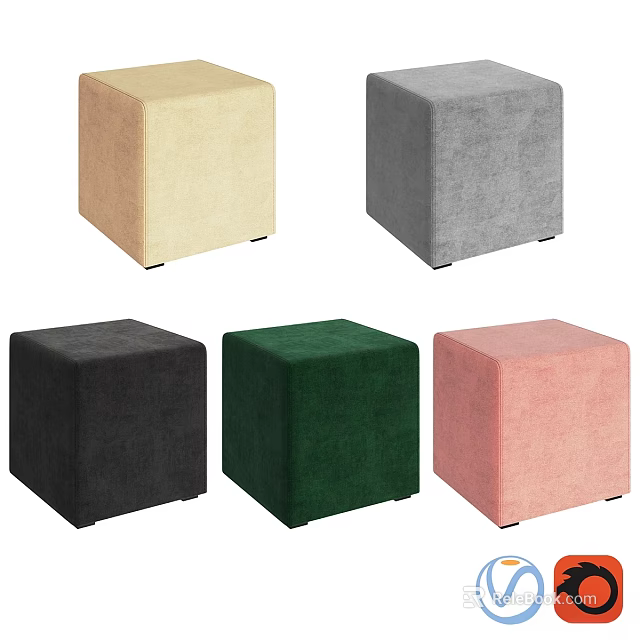Colorful Square Ottoman Stools With Velvet Fabric For Living Room Decor 3d model 