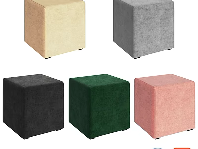 Colorful Square Ottoman Stools With Velvet Fabric For Living Room Decor 3d model