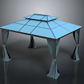 Outdoor Square Pavilion With Blue Glass Roof And Curtain Draped Pillars