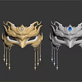 Elegant Decorative Masks With Golden Silver Design Beaded Tassels And Blue Gemstone