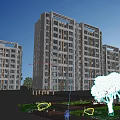 Modern Residential Apartment Building With Balconies Green Trees And Blue Sky View