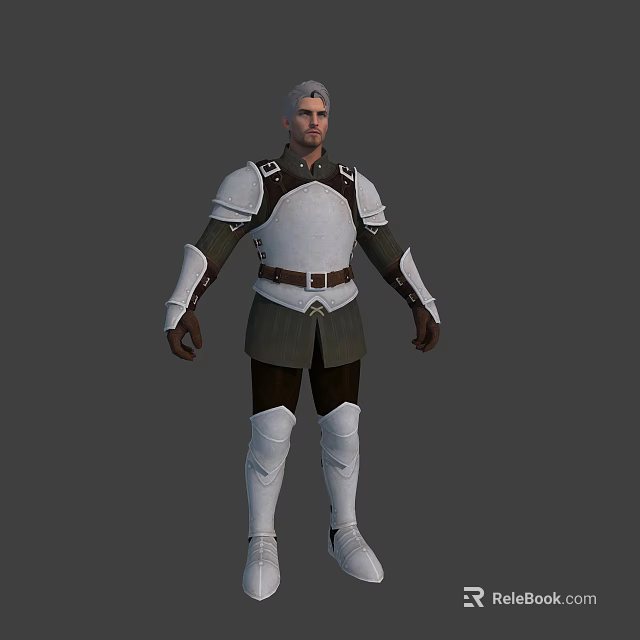Armored Character In White And Dark Armor With Shoulder Arm Leg Guards And Leather Belt 3d model 