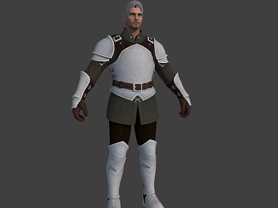 Armored Character In White And Dark Armor With Shoulder Arm Leg Guards And Leather Belt 3d model
