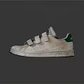 White Retro Worn Sneakers With Velcro Straps Green Label And Dirty Soles