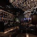 Elegant Bar Interior Design With Chandelier Lighting Comfortable Seating And Wine Racks 3d model