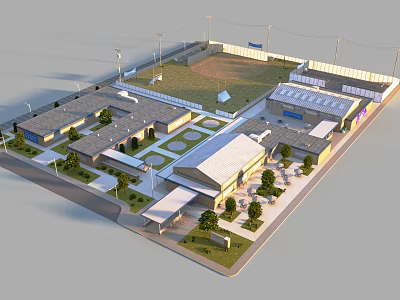 3D Community Building Complex Model With Trees Lawn and Playground for Residents 3d model
