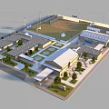 3D Community Building Complex Model With Trees Lawn and Playground for Residents