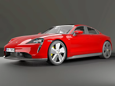Red Porsche Electric Sports Car with Sleek Modern Design and Alloy Wheels on Gray Backdrop 3d model