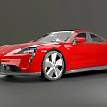 Red Porsche Electric Sports Car with Sleek Modern Design and Alloy Wheels on Gray Backdrop