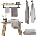 Cozy Bathroom Decorative Accessories Set With Towels Soap Aromatherapy Bottles And Wooden Rack