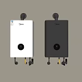 Midea Wall Mounted Water Heaters Two Units White And Gray With Round Button And Pipes