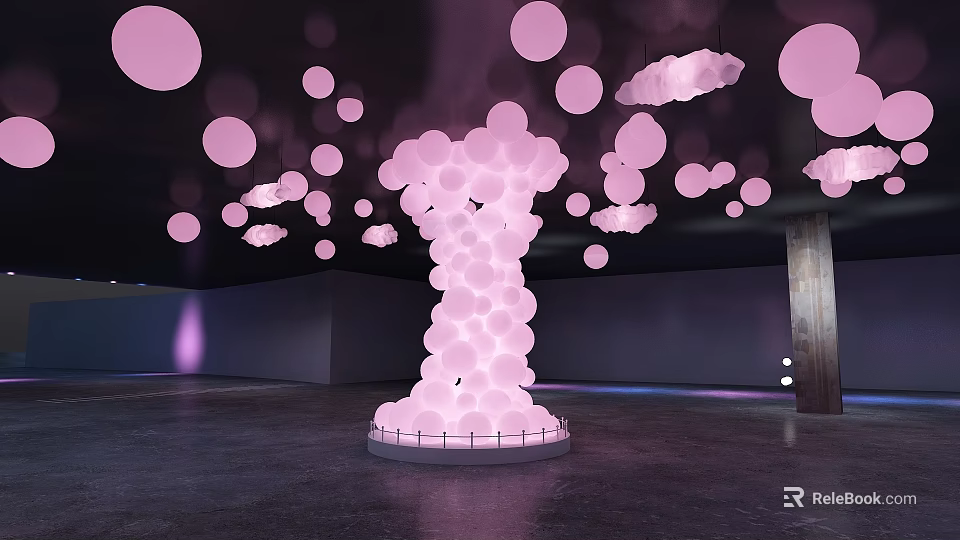 Pink Balloon Art Installation With Floating Cloud Shaped Decorations Photo Spot 3d model 