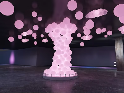 Pink Balloon Art Installation With Floating Cloud Shaped Decorations Photo Spot 3d model