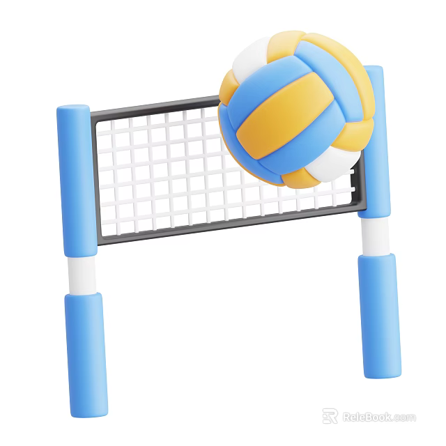 Blue Volleyball Net And Blue Yellow White Volleyball Sports Training Equipment 3d model 