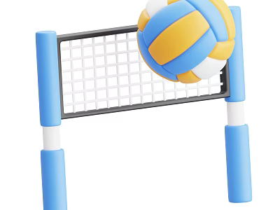 Blue Volleyball Net And Blue Yellow White Volleyball Sports Training Equipment 3d model