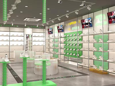 Modern Retail Store Interior With Display Shelves Products And Bright Lighting Fixtures 3d model