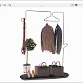 Stylish Clothes Hanger With Hanging Jackets Side Bag Green Plant And Leather Handbags