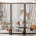 Modern Geometric Metal Room Divider In Living Room With Sofa And Decor