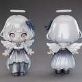 Cute Angel Game and Movie Character with White Hair Wings Halo and Bow Dress