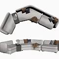 Light Gray Sectional Sofa With Decorative Cushions Side Table And Knitted Throw 3d model