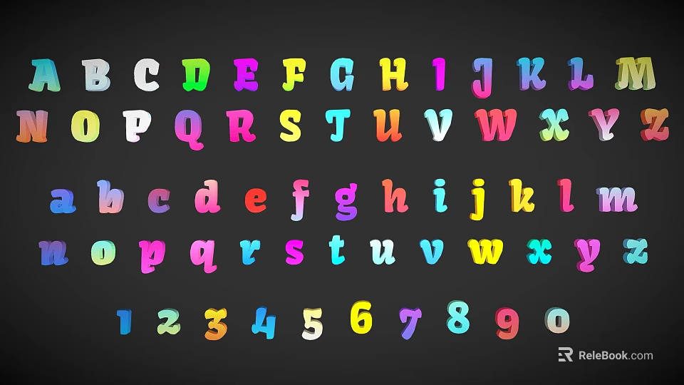 Vibrant Colorful Decorative Alphabet Letters Numbers Ornament Set for Home Decor 3d model 