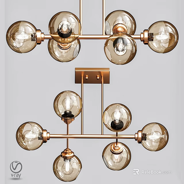 Elegant Modern Chandelier With Glass Globe Bulbs And Brass Metal Frame 3d model 