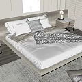 Stylish Double Bed With White Bed Linens Patterned Blanket Pillows And Marble Nightstands