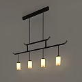 Modern Pendant Chandelier With Black Rectangular Frame And Four Cylindrical Lights 3d model
