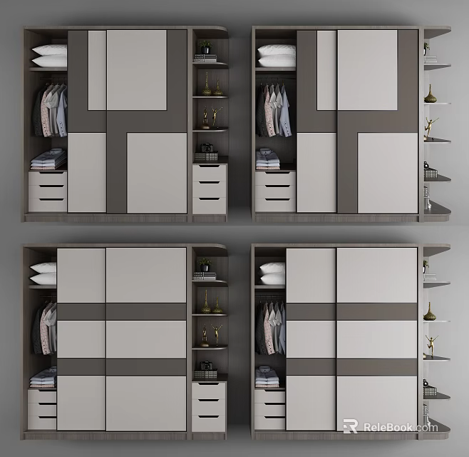 Sleek Modern Wardrobe Interior Design With Multiple Compartments Drawers And Hanging Rods 3d model 