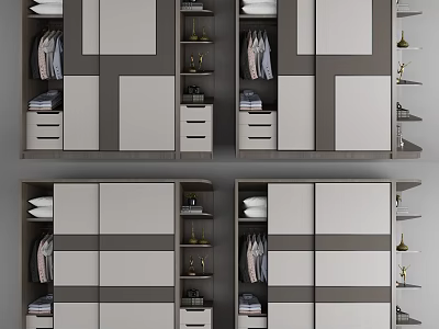 Sleek Modern Wardrobe Interior Design With Multiple Compartments Drawers And Hanging Rods 3d model