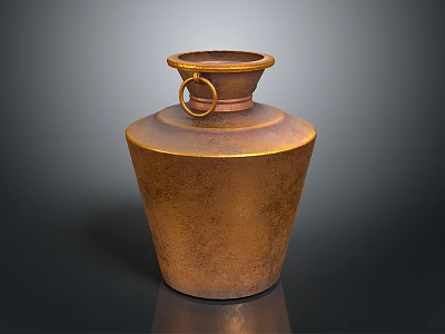 Handcrafted Bronze Sculpture Pottery Jar With Ring Handle Textured Surface And Smooth Finish 3d model