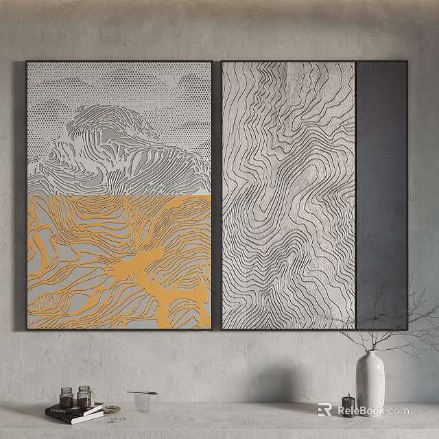 Abstract Wall Art With Gray Yellow Geometric Patterns For Modern Home Decor 3d model