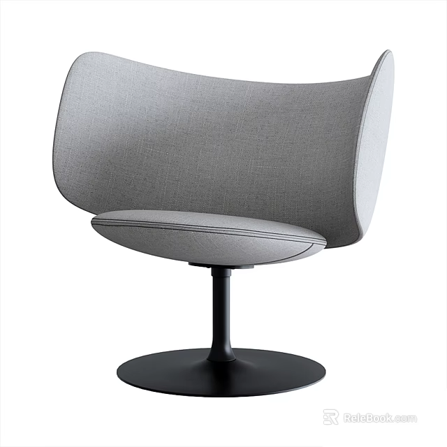 Modern Gray Leisure Chair With Curved Backrest And Upholstered Seat On Round Metal Base 3d model 