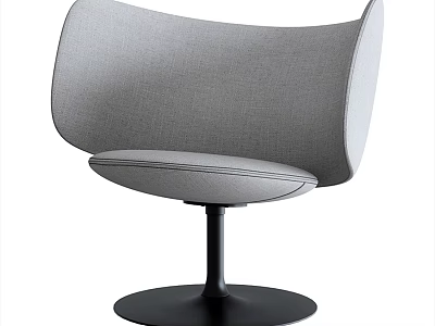 Modern Gray Leisure Chair With Curved Backrest And Upholstered Seat On Round Metal Base 3d model