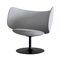 Modern Gray Leisure Chair With Curved Backrest And Upholstered Seat On Round Metal Base