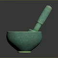 Turquoise Ceramic Mortar and Pestle With Textured Surface for Kitchen Use 3d model