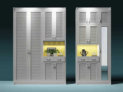 Modern Shoe Cabinet With Louvered Doors Mirror Drawers And Decorative Lighting 3d model