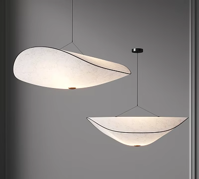 Modern White Curved Pendant Lights With Soft Fabric Shade Design 3d model
